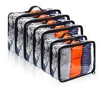 Hillban 6 Pcs Large Clear Travel Packing Cube 3 Sizes See Through PVC Organizer for Suitcase Multipurpose Pouch with Handle Vinyl Zippered Storage Bags Luggage Cube Organizer, Black, L