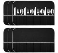 Hillban 6 Pcs Modern Anti Tarnish Silver Storage Bags Velvet Fabric Flatware Organizer Black Silverware Storage Roll with White Ribbon