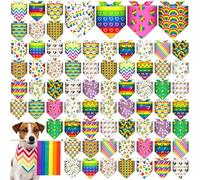 Hillban 72 Pack Rainbow Dog Bandanas Bulk, Pride Dog Bandana Soft Triangle Pet Scarf Colorful Heart Rainbow Love Pattern Pet Bandana for Groomers, Shelters & Parties, Small & Medium Dogs