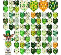 Hillban 72 Pcs St. Patrick's Day Dog Bandanas Bulk Dogs Bandanas Irish Shamrock Design Pet Scarves Soft Clover Shamrocks Pattern Dogs Triangle Scarfs Green Hat Bandana Dog Scarf, Small and Medium Pet