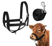 Hillban Adjustable Head Collar with Lead Rope for Horse Donkey Goat Miniature Foal Nylon Headcollar (Large, Black)