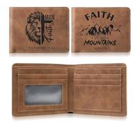 Hillban Christian Leather Wallet for Men - Engraving Christian Wallet Bible Verse Faith Inspiring Christmas Birthday Gift, Brown, Faith Style