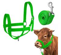 Hillban Cow Halter Cattle Halters Adjustable Calf Halter with Leading Rope for Miniature Horse Donkey Goat Foal Training Supplies, Green (Medium)