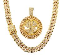Hillban Diamond Cuban Link Gold Chain for Men with Rotatable Dollar Sign Pendant Necklace Hip Hop Rapper Chain Jewelry Gift for Men Women, 8 mm, 36 Inch, zinc alloy mainly, No Gemstone