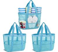 Hillban Large Mesh Tote Beach Bag Waterproof Lightweight Summer for Pool Vacation Travel Market Camping Outdoor Sports, Sky Blue, One Size, Bag