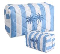 Hillban Ocean Quilted Cosmetic Bag and Ocean Themed Gifts Starfish Coral Seashell Essential Makeup Bag for Women Travel Vacation Survival Kit, 8.7 x 4.7 x 4.7 in, Clear, Coconut Trees