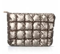 Hillban Puffy Quilted Makeup Bag Quilted Cosmetic Bag Cute Puffer Toiletry Checkered Pouch Aesthetic Travel Makeup Brushes Organizer(Champaign Gold,Classic)
