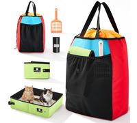 Hillban Travel Litter Box for Cats, 4 In1 Kit Include Scooper Cat, Portable Collapsible Portable Cat Box, Litter Bag, 15 Pcs Poop Bags, Lightweight Leak Proof for Car Travel, Camping, Plane, Hotel