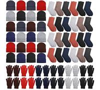 Hillban Winter Beanie Hat Gloves Set with Warm Socks Bulk, Homeless Knitted Beanie Cap Thick Thermal Winter Gloves Socks Pack, Classic Colors