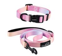 HILLBERRY Dog Collar and Leash Set Adjustable Rainbow Pink Purple Blue Puppy Pet Essentials and Supplies - Size S