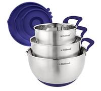 Hillbond Mixing Bowls with BPA Free Airtight Lids Stainless Steel Nesting Bowls with Pour Spout, Silicone Handle Non-Slip Bottoms for Baking, Dishwasher Safe Metal Bowls, 1.5, 3, 5 QT (Blue)