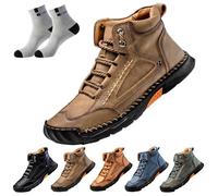 Hillde Mens Shoes,Salkin Men's Casual Leather Handmade Non-Slip Arch Support Loafers,Hillde Boots Men's Casual Leather Fashion Sneakers Ankle Boots (Khaki,43)