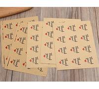 Hillento 20 Sheets Round-Shaped Thank You Sticker Craft Paper Thank You Label with Red Love Hearts, Adhesive Labels, Decorative Sealing Stickers, Natural Paper Kraft,(Set of 240)
