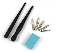 Hillento Manga Cartoon Comic Dip Pen Set, Drawing Painting Kit Tool, Two Black Pen Holders Handles, Five Nibs, A Piece of Drawing Eraser