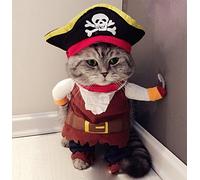 Hillento Pet Costume, Funny Cute Pet Dog Cat Pirate Clothes Suite Outfit for Halloween Christmas Holiday Dress Up Cosplay, Party Apparel Clothing for Cat Dog Plus Hat