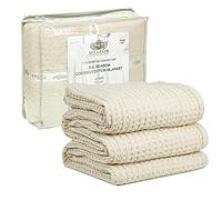 HILLFAIR 100% Cotton Blanket- 120"x120" XXL Oversized King Bed Blankets- Family Size 10 ft x 10 ft Big- Waffle Blankets- All Season Soft Breathable- Extra Large King Cotton Blanket for Bed- Ivory