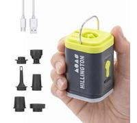 Hillington 3-in-1 Portable Air Mattress Pump - Rechargeable Electric Air Bed Pump for Deflate Inflatable with Camping Light and 5 Nozzles - Mini Vacuum Pump for Travel Bags Outdoor Use