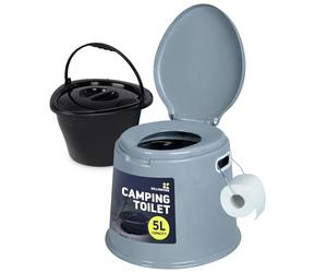 Hillington 5L Camping Toilet with Lid - Compact Portable Toilet for Adults Includes Removable Bucket, Paper Holder and Carry Handles - Lightweight Portable Camping Toilet Travel Toilet for Outdoor