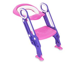 Hillington Foldable Toddler Potty Training Toilet Padding Seat with Soft Cushion and Sturdy Non-Slip Step Stool-Assistant for Toddler Child Toilet Trainer-Safe Comfortable for Boys and Girls(Pink)