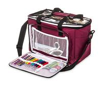 Hillington ® Knitting Storage Bag - Premium Heavy Duty Spacious Lightweight Nylon Carry All Tote Case for Holding and Organising Yarn, Wool, Needles, Crochet Hooks and Other Knitting Supplies(Maroon)