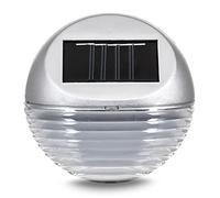 Hillington Pack of 10 Solar LED Fence Lights - Silver Bright White Round Hanging Wall Mounted Weatherproof Solar Powered Rechargeable Easy to Install with Supplied Screw Fittings No Wires