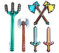 Hilloly 6 PCS Inflatable Sword Set for Kids - 65 CM Weapons with Pickaxes, Hatchet, Trident for Cosplay and Pixel Party