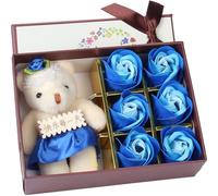 Hilloly 6 Pieces Rose Flower Bouquet, Soap Flowers in Box with Lovely Bear - Creative Romantic Eternal Flowers for Mother's Day, Birthday, Wedding, Valentine's Day