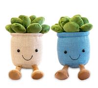 Hilloly Succulents Plush Toy,2 pcs Flower Pot Stuffed Plushie Pillow Decoration, Soft Succulent Plant Plush Toy,Plants Throw Pillow Kawaii Plushie for Kids