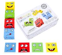 Hilloly Wooden Face Changing Magic Cube Game, Expression Puzzle Wooden Building Blocks, Educational Puzzles Toy Board Games, Family Game for Kids & Adults Suitable For Four People（C）