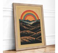 Hills Beneath Rainbow Geometric Framed Wall Art Print A1 (84.1×59.4cm) Oak, Wall Decor for Living Room, Bedroom, Office & Home, Ready to Hang, Art Gift