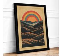 Hills Beneath Rainbow Geometric Framed Wall Art Print A2 (59.4×42cm) Black, Wall Decor for Living Room, Bedroom, Office & Home, Ready to Hang, Art Gift