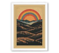 Hills Beneath Rainbow Geometric Framed Wall Art Print A3 (42×29.7cm) White, Wall Decor for Living Room, Bedroom, Office & Home, Ready to Hang, Art Gift