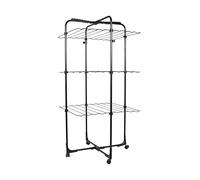 Hills Premium 3 Tier Mobile Tower Airer - steel drying rack with wheels, space-saving design, Black