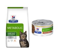 Hill's Prescription Diet Dry Cat Food + 6 x 82g Wet Cat Food Free! * - Metabolic Weight Management - Chicken (8kg) + Metabolic Stew with Chicken & Vegetables (6 x 82g)