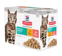Hill's Science Plan Perfect Weight Adult Chicken Cat Food - Chicken/Salmon - 12 x 85g Pouches