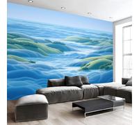 Hills Sea Printed Wallpaper, Premium Non-Woven Tranquility A Landscape Painting Wall Mural, Blue Photo Wallpaper, for Living Room Bedroom Home Office Wall Decoration - 300 x 210 cm