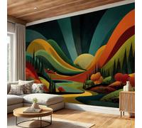 Hills Trees Rivers Wallpaper, Abstract Illustration Photo Wallpaper for Bedrooms, Non-Woven Colorful Wall Mural for Living Room Hallways Home Decor Photo Wall Paper 300 x 210 cm