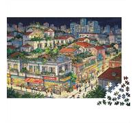 Hillside Town Jigsaw Puzzle 1000 Pieces Recyclable Material Dense Cityscape Puzzles for Adults Fun Present & Activity for Home Great Gift Idea for Men 38x26cm/1000pcs