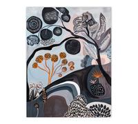 Hillside Tree Pattern Country Folk Art Landscape Wall Art Print Artery8 Grey W24 inch x H32 inch