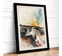 Hillside Village at Dawn Vintage Framed Wall Art Print A4 (29.7×21cm) Black, Wall Decor for Living Room, Bedroom, Office & Home, Ready to Hang, Art Gift
