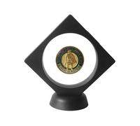 HillSpring 3.6" Clear Display Stand, 3D Floating Display Frame for Medallion Challenge Coin, Medal, Specimen, Stand Box, Jewelry Holder (Black)