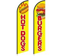 Hillsuren 2.5×12ft Hotdog and Burger Flags 2-pack Heavy Duty Hotdog Burger Flag for Business Advertising Weatherproof Polyester Banner Marketing Sign Flag, No Flagpole(Yellow)