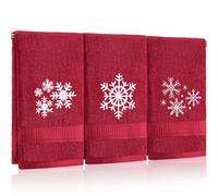 Hillsuren 3 Pcs Christmas Snowflakes Hand Towels Winter Embroidered Xmas Red Decorative Bathroom Towels Absorbent Soft Winter Kitchen Decor Set, 100% Cotton, 13.3 x 29.5''
