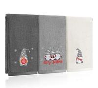 Hillsuren 3 Pcs Merry Christmas Hand Towels Winter Gnome Embroidered Gray Decorative Bathroom Towels for Bathroom Kitchen Winter Set, 100% Cotton, 13.3 x 29.5''