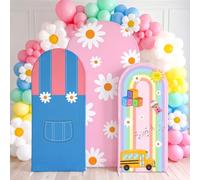 Hillsuren 3 Set Cartoon Arch Covers 4ft 5ft 6ft Round Top Backdrop Covers for 1st and 2rd Birthday Cartoon Party Supplies(English Teacher)