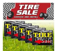 Hillsuren 6 Pcs 2 x 6 Feet Tire Sale Service Install Banner Fabric Polyester Store Sign with Grommets 12" x 16" Double Sided Tire Sale Arrow Yard Signs for Auto Service Centers, Repair Shops