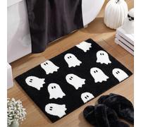 Hillsuren Black Ghost Bath Mat Soft Halloween Bathroom Rug Non Slip Cute Spooky Ghost Bathroom Decoration Shaggy Plush Microfiber Rug Halloween Decor for Home Bedroom Shower Floor, 15.75 x 23.62 Inch