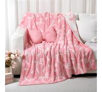 Hillsuren Galentine's Day Gifts Pink Bow Throw Blanket and Pillow Set Include Coquette Blanket 50 x 60 Inch and Pink Bow Plush Throw Pillows Cushion for Girls Couch Sofa Bed Nursery Preppy Room