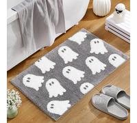 Hillsuren Gray Ghost Bath Mat Soft Halloween Bathroom Rug Non Slip Cute Spooky Ghost Bathroom Decoration Shaggy Plush Microfiber Rug Halloween Decor for Home Bedroom Shower Floor, 19.69 x 31.5 Inch