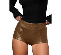 Hilltichu Women's Faux Leather Shorts High Waist Stretch Skinny Mini Shorts Sexy Hot Pants, Coffee Brown, S